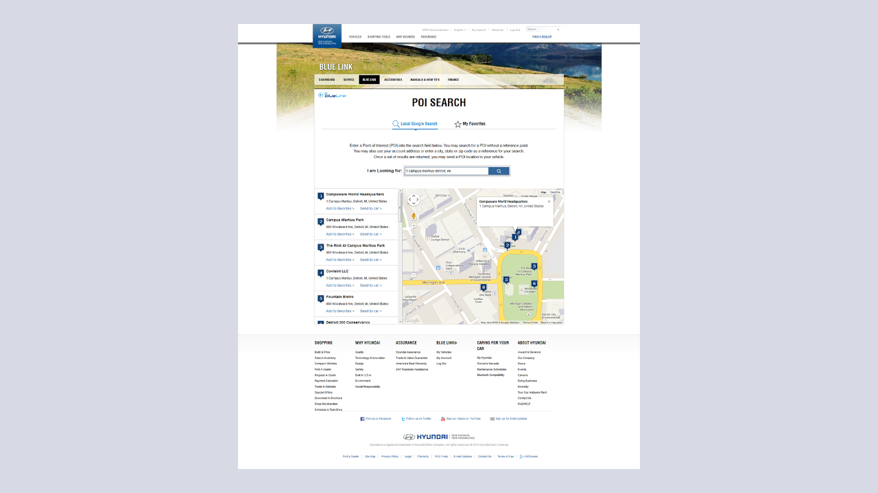 myHyundai Blue Link Owner Portal – POI Search