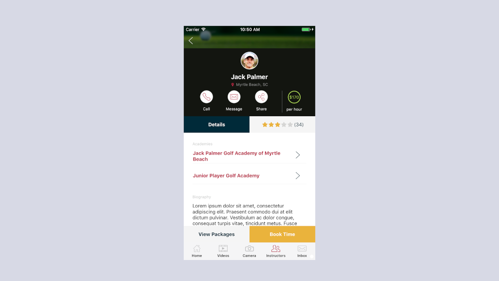 V1 Sports Golf App – Instructor Profile