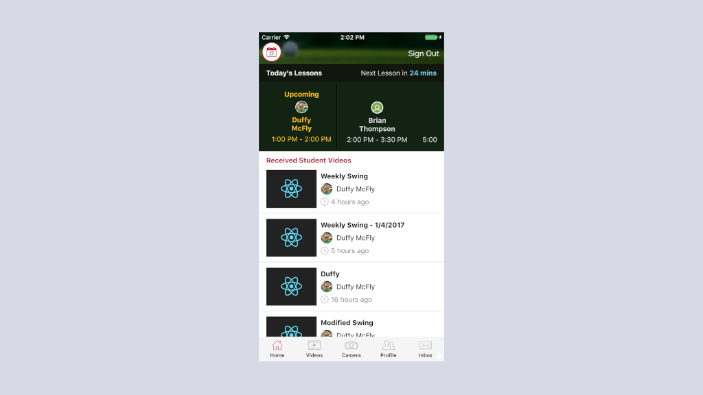 V1 Sports Golf App – Instructor Schedule